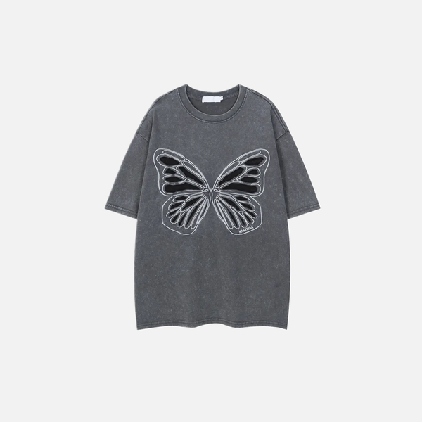 Women Metamorphosis Patch Wide-Body Cute Distress-Washed T-Shirt alternatif görünüm
