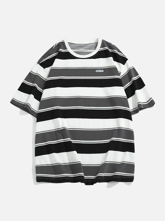 Drop-Shoulder Bar-Print T-Shirt alternatif görünüm