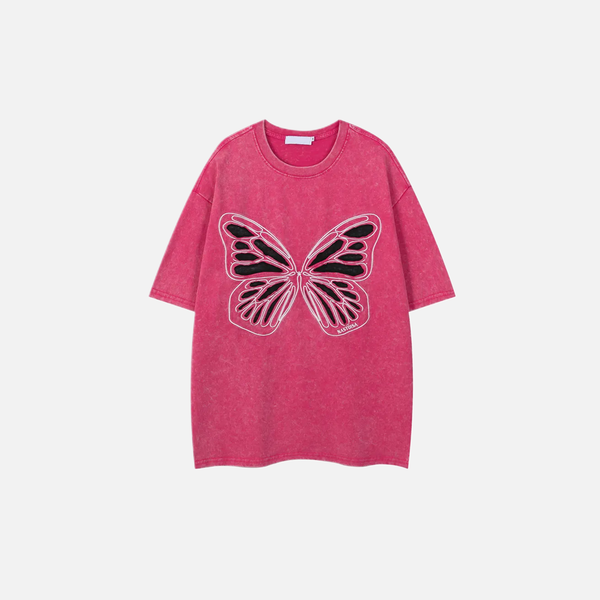 Women Metamorphosis Patch Wide-Body Cute Distress-Washed T-Shirt