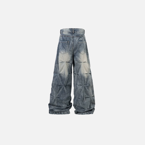 Modern Designer Relaxed Pintuck Denim Bell Leg Denim alternatif görünüm