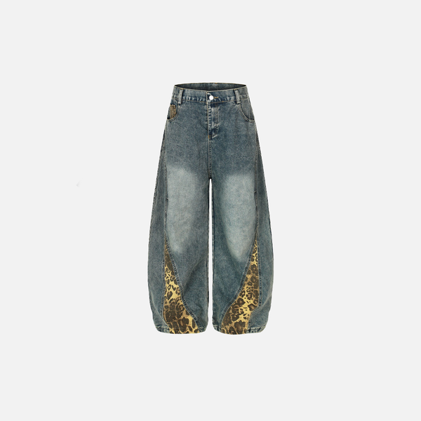 2000s Heritage Mosaic Wild Print Bell Leg Denim alternatif görünüm