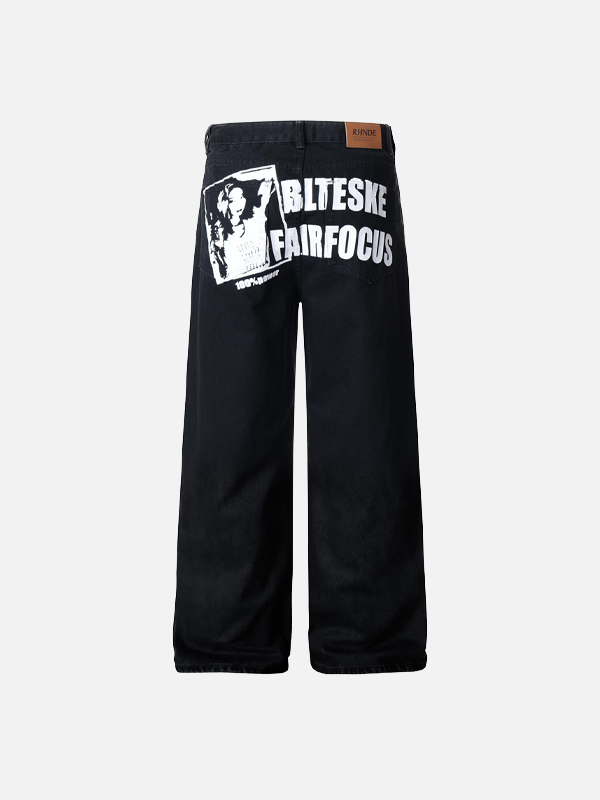Heritage Style Letter Print Rinse Denim alternatif görünüm