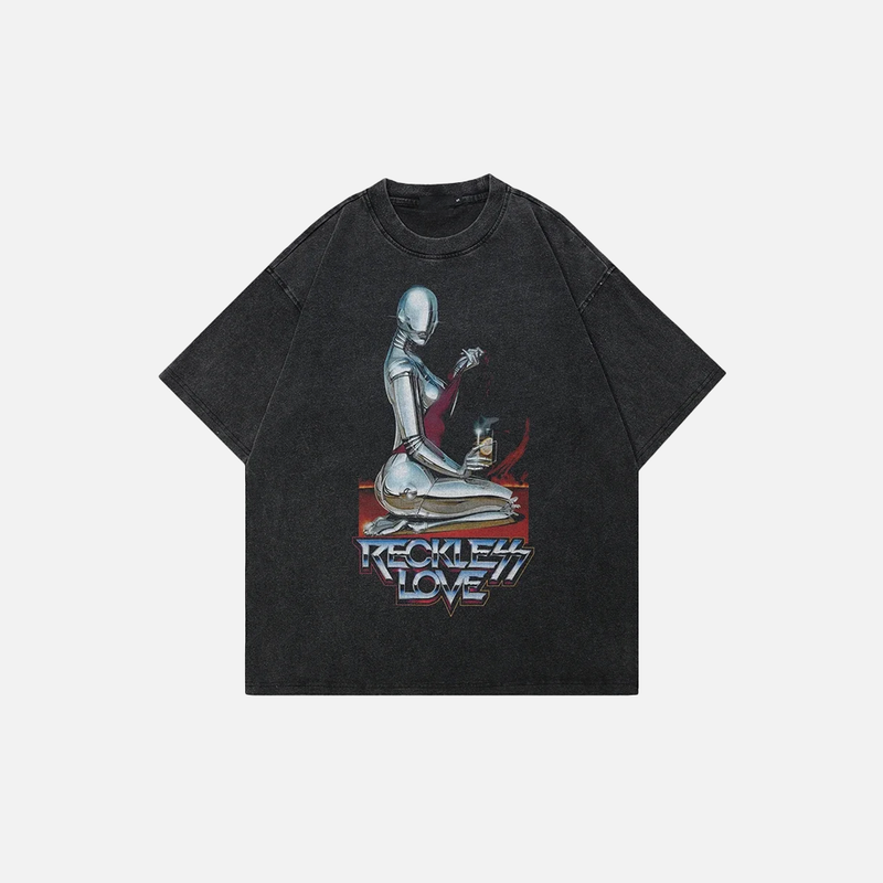 Throwback Throwback Stone-Rinsed Black Robot T-Shirt