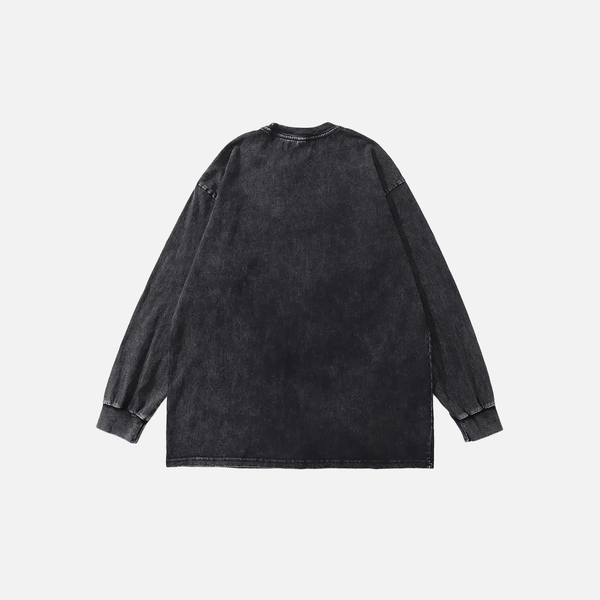 Boxy-Fit Faded-Wash Black Tiger Designed Long Sleeve T-Shirt alternatif görünüm