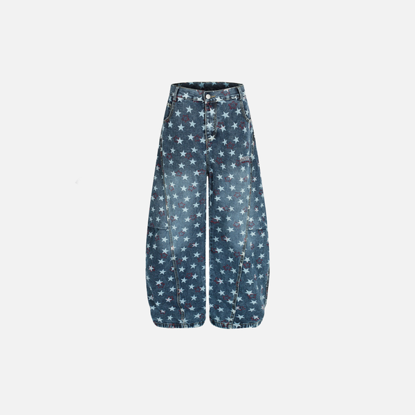 Men 2000s Metro Stellar Print Bell Leg Denim