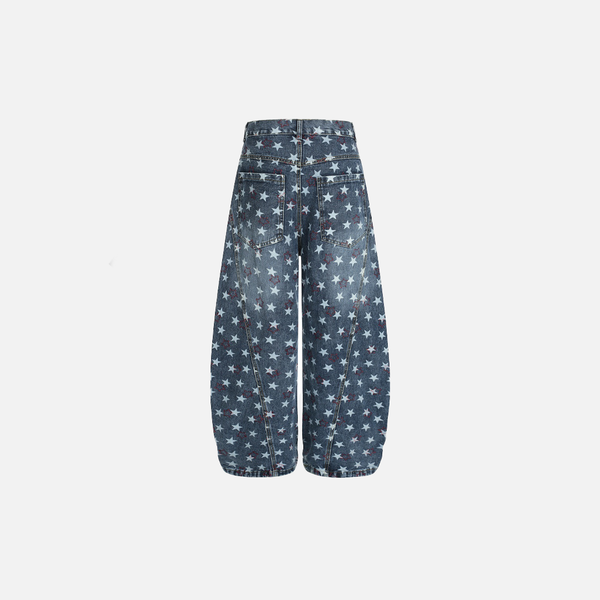 Men 2000s Metro Stellar Print Bell Leg Denim alternatif görünüm