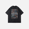 Noir-Edge No-Rules Hand-Drawn-Art Faces Print T-Shirt