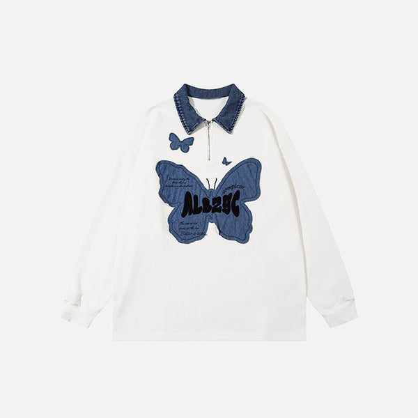Winged Patch Denim Boxy Top alternatif görünüm