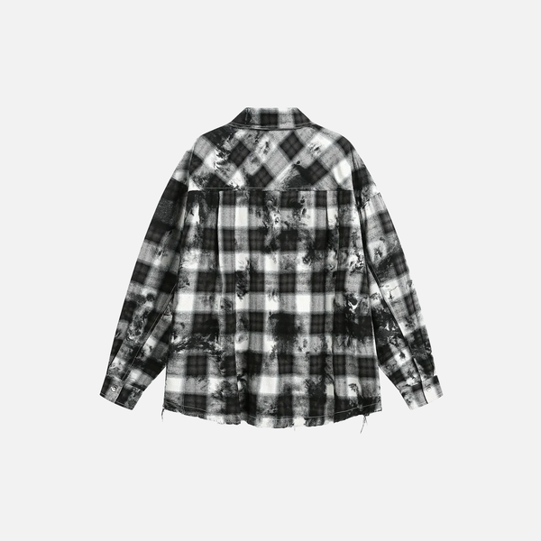 Faded Plaid Tie-Dye Street Long Shirt alternatif görünüm