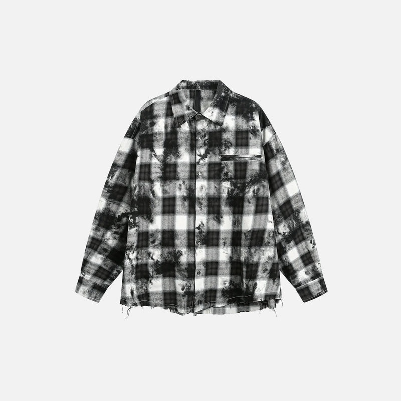 Faded Plaid Tie-Dye Street Long Shirt