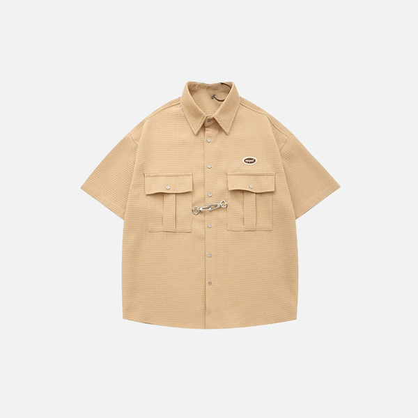 Waffle Knit Retro Lapel Short Shirt