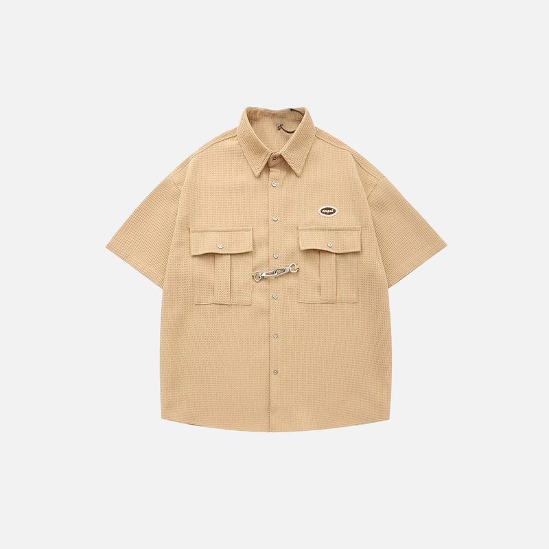 Waffle Knit Retro Lapel Short Shirt
