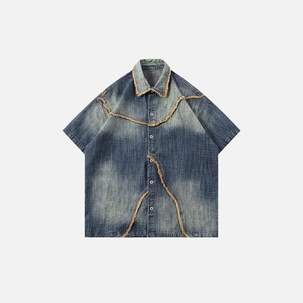 Sun-Washed Denim Patch Short Sleeve Shirt alternatif görünüm