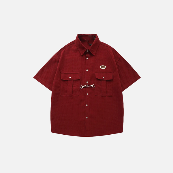 Waffle Knit Retro Lapel Short Shirt alternatif görünüm
