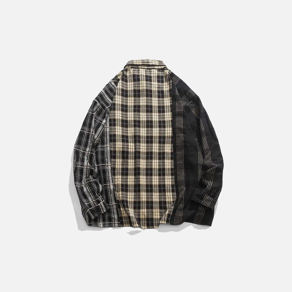 Padded Plaid Hip Hop Button Casual Shirt alternatif görünüm