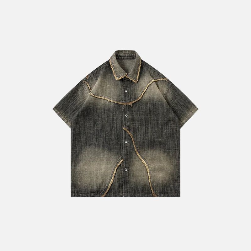 Sun-Washed Denim Patch Short Sleeve Shirt
