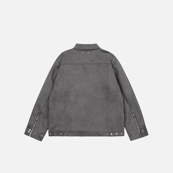 Oversized Solid Zip-Up Field Jacket alternatif görünüm