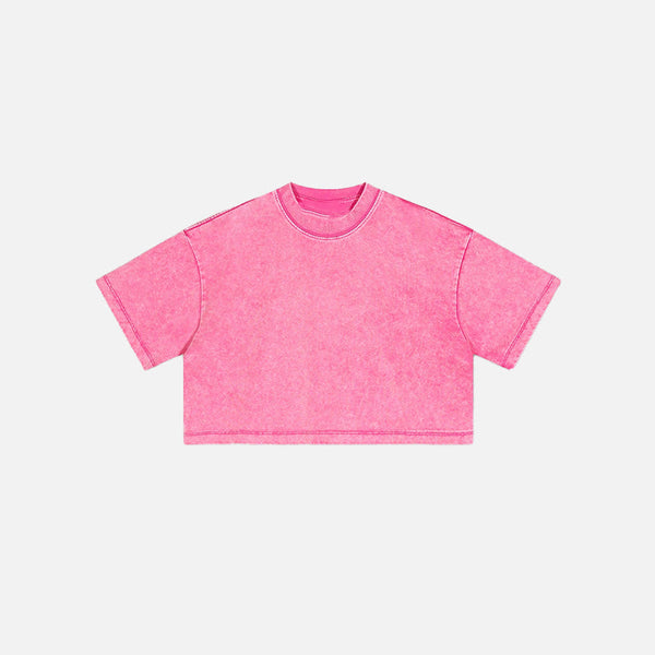 Front view of the rose pink Casual Washed Women's T-shirt in a gray background