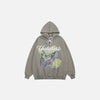 Front view of the khaki Butterfly Printed Loose Hoodie in a gray background