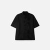Front view of the Black Mandarin Women's Shirt in a gray background