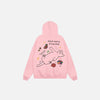 Back view of the pink Happy Cat Comfort Hoodie in a gray background