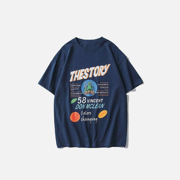 Throwback Letter Printing Drop-Shoulder T-Shirt alternatif görünüm