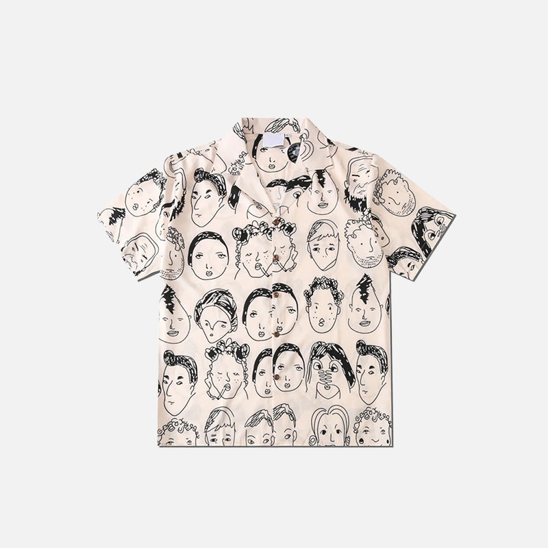 Illustrated Faces Vintage Print Top