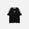 Front view of the black Side Striped Sports T-shirt in a gray background 