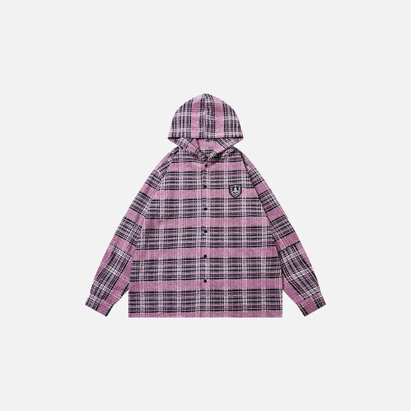 Checkered Button-Up Sweatshirt alternatif görünüm