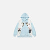 Front view of the blue Whimsy Pals Hoodie in a gray background