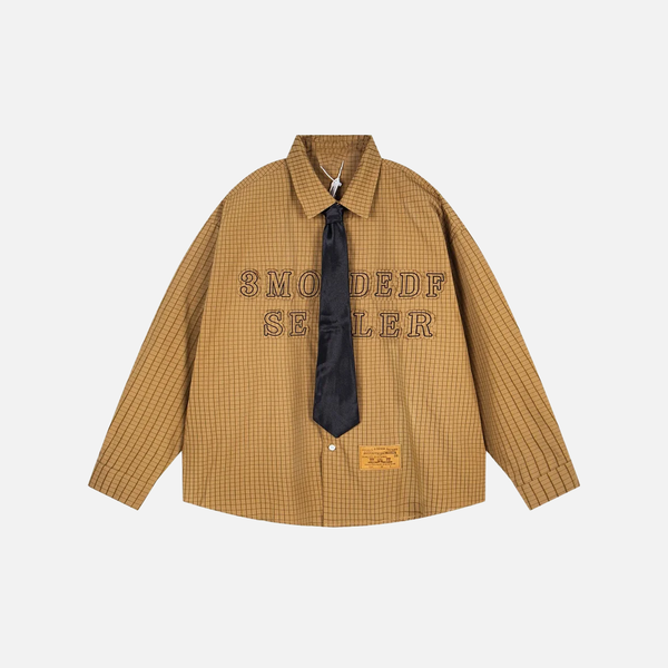 Tie-Neck Embroidered Plaid Heritage Shirt