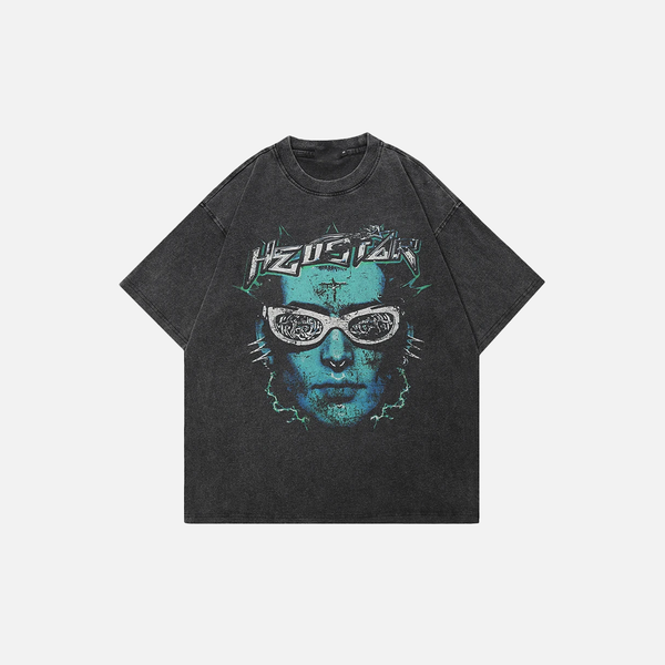 Face Green Funny Black Faded T-Shirt