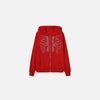 Front view of the red Bone Chill Zip-Up Hoodie in a gray background