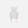 Front view of the white Women's Embroidery Straps Tank Top in a gray background
