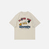 Front view of the apricot Cute Graphic Loose T-Shirt in a gray background 