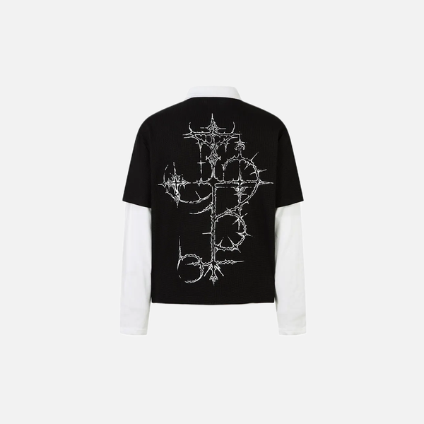 Print Print Fake Two Layered Long Sleeve T-Shirt alternatif görünüm