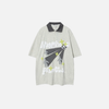 Essential Colorful Cartoon Letter Print Sport-Collar T-Shirt