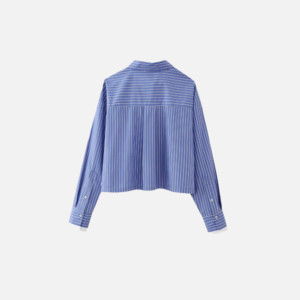 Retro Stripe Open Collar Everyday Shirt alternatif görünüm