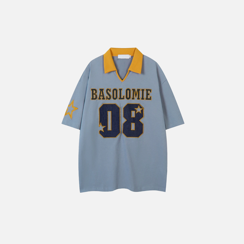 Starry Thread-Work Turn Down Collar Hip Hop Weekend T-Shirt