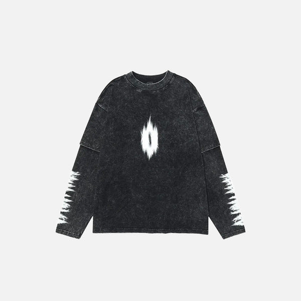 Front view of the black Vintage Graphic Print Long Sleeve T-Shirt in a gray background 