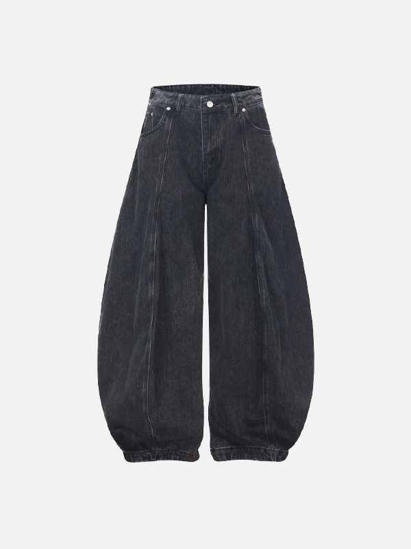Faded Pintuck Bell Leg Banana Denim