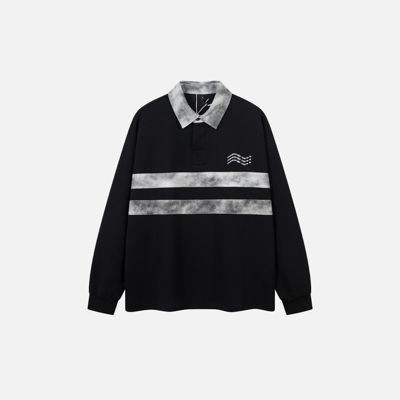 Urban-Edge Color Block Stand Collar Long Sleeve T-Shirt