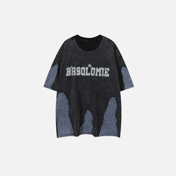 Wide-Body Patterned Street with Collage-Cut T-Shirt alternatif görünüm