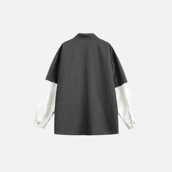 Mixed Plaid Duo-Layer Oversized Shirt alternatif görünüm