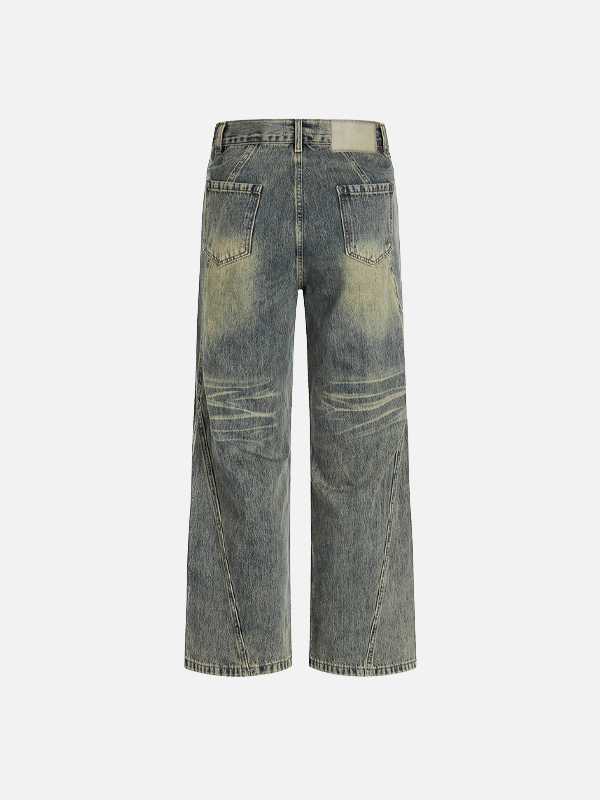 Fashionable Rinse Faded Denim Classic Leg Denim alternatif görünüm