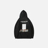 Back view of the black Disintegration Art Hoodie in a gray background 