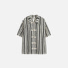 Front view of the black Vintage Striped Women's Shirt in a gray background