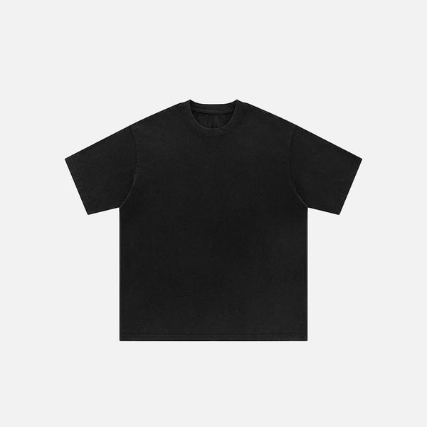 Front view of the black Oversized Loose Solid Color T-shirt in a gray background 