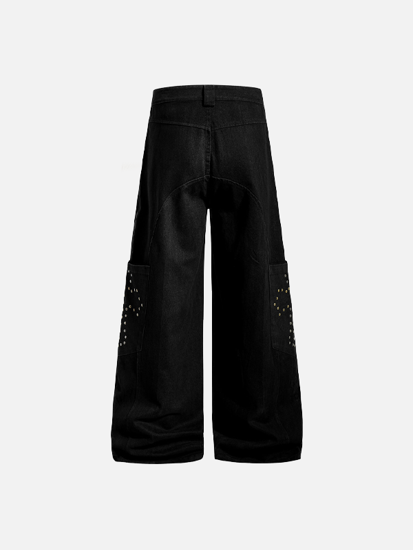 Classic European Style Willow Nail Bell Leg Utility Denim alternatif görünüm