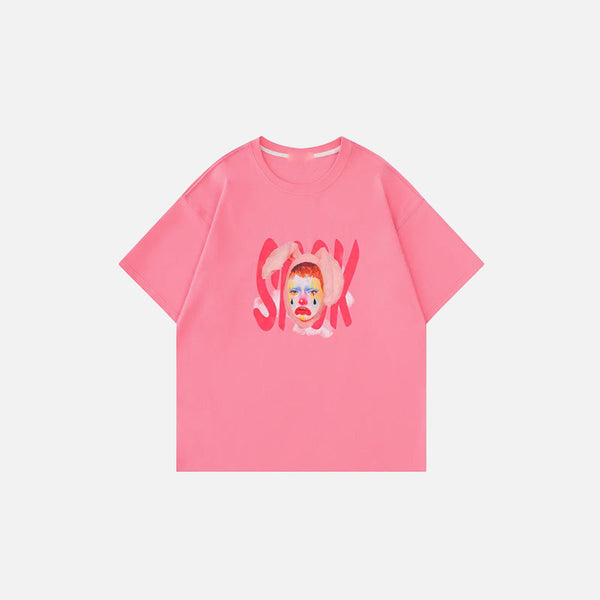 Artistic Face Print Drop-Shoulder T-Shirt alternatif görünüm